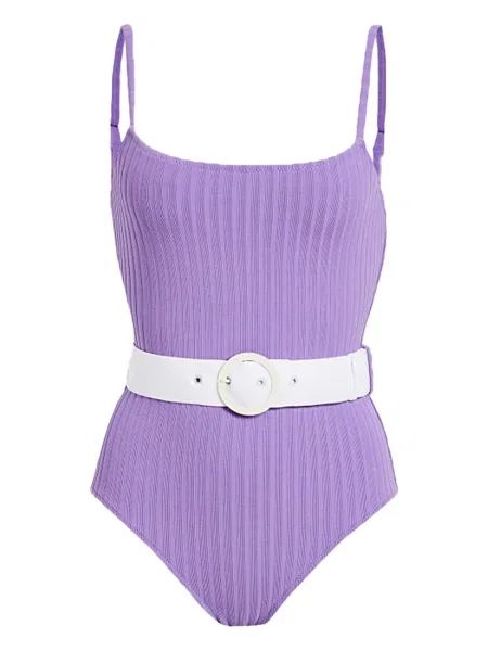 Costum de baie Solid & Striped cu dungi violet