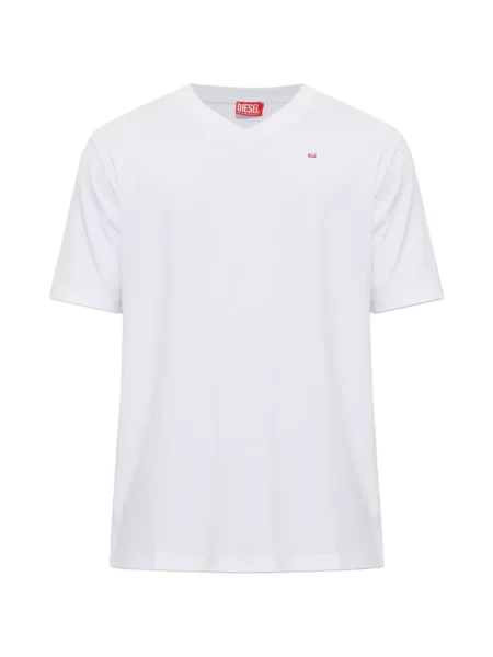 Tricou Diesel cu broderie cu decolteu în V alb