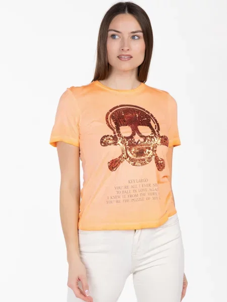 Key Largo Tricou Bone ciocolatiu / caisă portocaliu