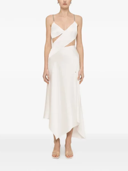 Rochie midi Nissa de cristal cu bretele alb