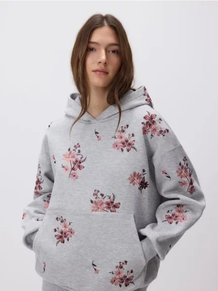 Reserved Худі з вишитим візерунком світло-сірий сіре