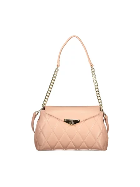 Lniana torebka Valentino Bags z nadrukiem różowa
