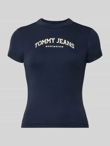 T-shirt o kroju slim fit z mieszanki bawełny model ‘SLIM VARSITY’ Tommy Jeans granatowa