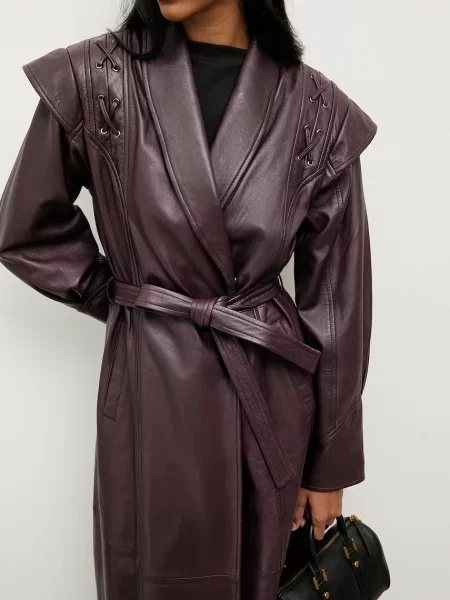 Шкіряний плащ Answear.LAB бордовий