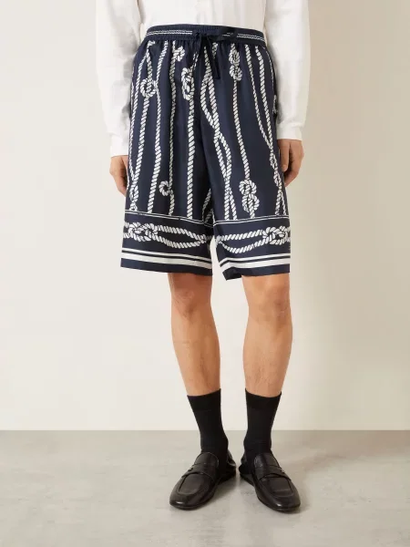 Dolce & Gabbana Hedvábné Šortky tmavě modrá bílá