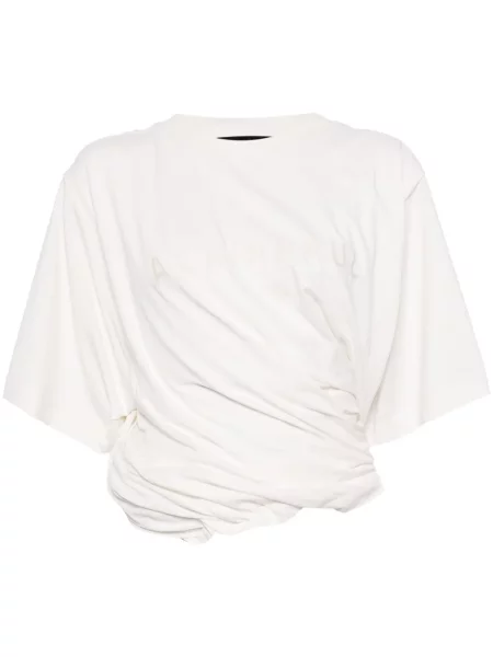 Haftowana koszulka Alainpaul drapowana biała