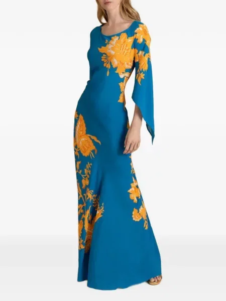 Maxi rochie maxi Etro cu model floral de costum albastru