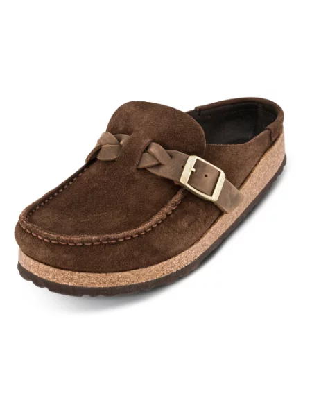 Klapki Birkenstock skórzane plecione brązowe