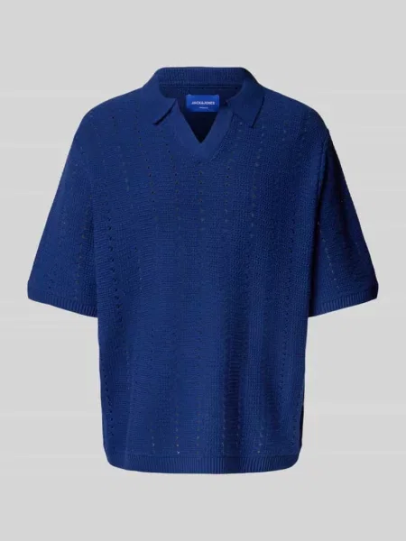 Koszulka polo o kroju relaxed fit z ażurowym wzorem model ‘PAROS’ Jack & Jones granatowe