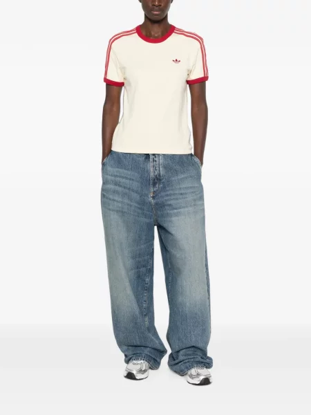 Pulover Adidas cu autograf cu decolteu în V de catifea cord gri