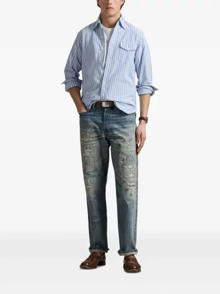 Tricou polo Polo Ralph Lauren cu imagine cu dungi din țesătură twill albastru