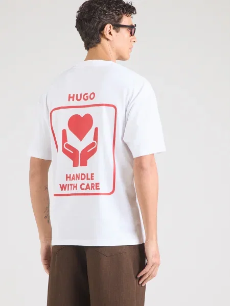 HUGO Tricou Dewdam roșu alb