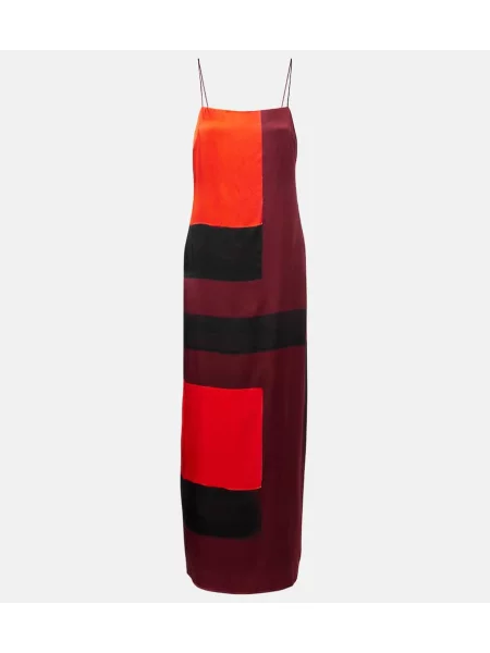 Rochie maxi Staud de mătase cu imagine de costum maro