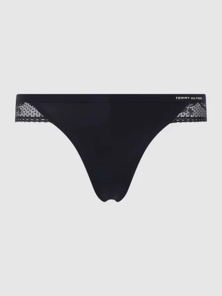 Tommy Hilfiger Stringi Kobiety Sztuczne włókno niebieski jednolity MD granatowe