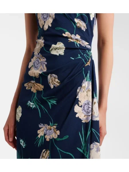 Rochie midi Erdem cu model floral din jerseu drapată albastru