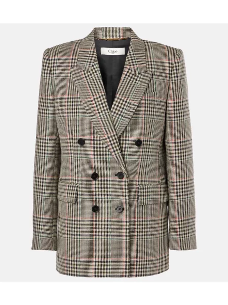 Sacou Chloé de lână în carouri gri