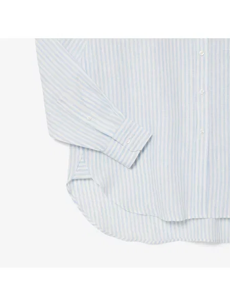 Lacoste Oversizowa Lniana Koszula W Paski niebieska