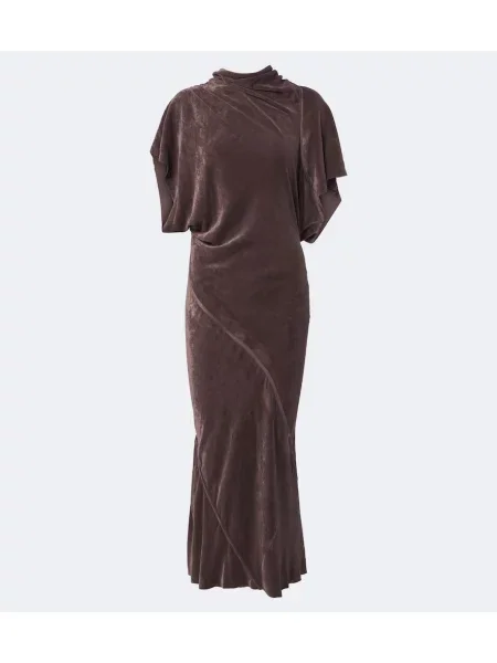 Rochie midi Rick Owens de catifea drapată maro