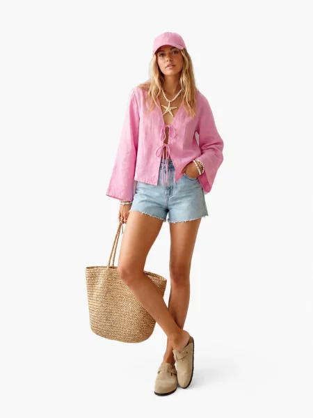 Блуза LTB Jeans льон/бавовна рожевий