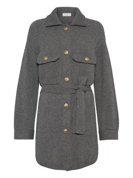 Kardigan Brunello Cucinelli wełniany prążkowany szary