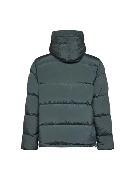 Lniana kurtka Stone Island z kapturem z kamieniami zielona
