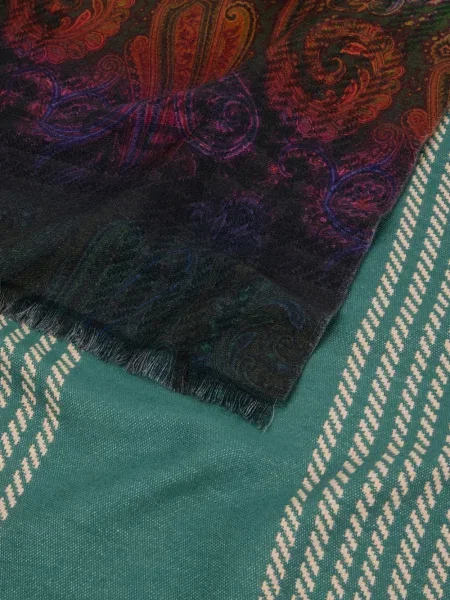 Вълнен кариран шал Etro с принт зелено