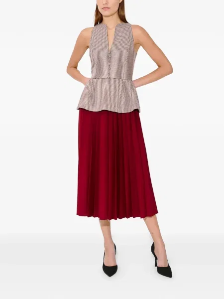 Sukienka midi Rosie Assoulin w pepitkę z baskinką do kolan czerwona