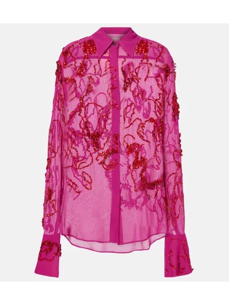 Bluză Dries Van Noten din șifon transparente roz