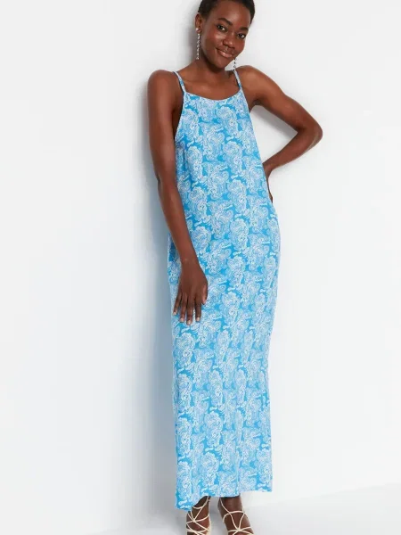 Rochie maxi Trendyol cu bretele albastru