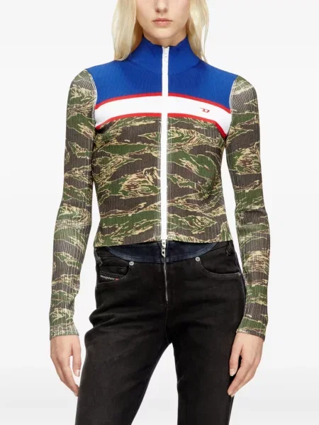 Pulover Diesel cu imagine cu dungi de tigru albastru