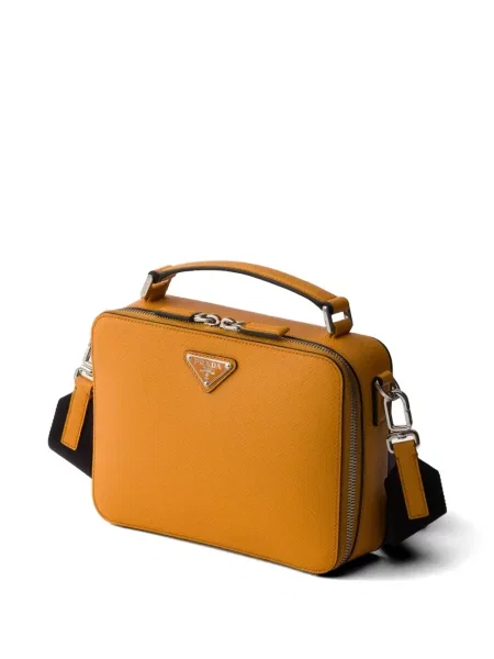 Кожена чанта Prada оранжево