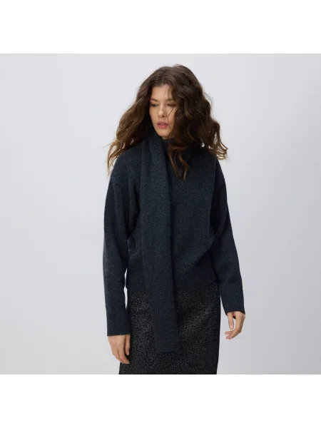 Reserved Vlněný svetr se šálou tmavě šedá