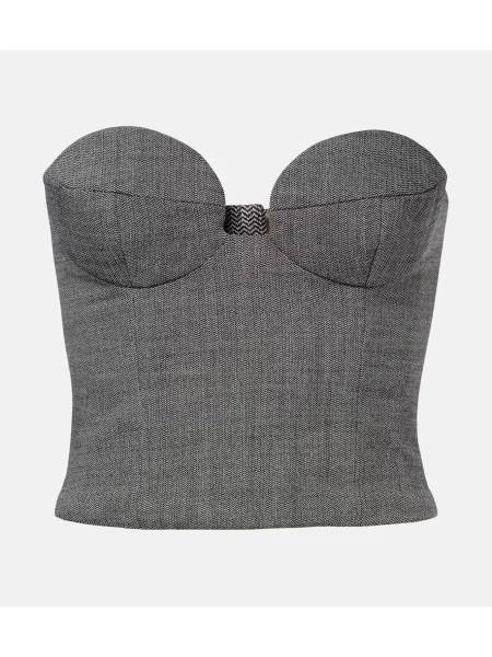 Top Magda Butrym de lână cu model herringbone gri