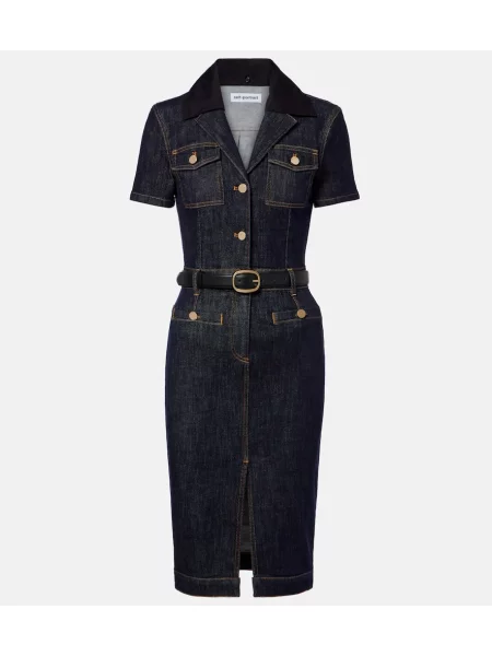 Sukienka jeansowa Self-portrait do kolan garniturowa niebieska