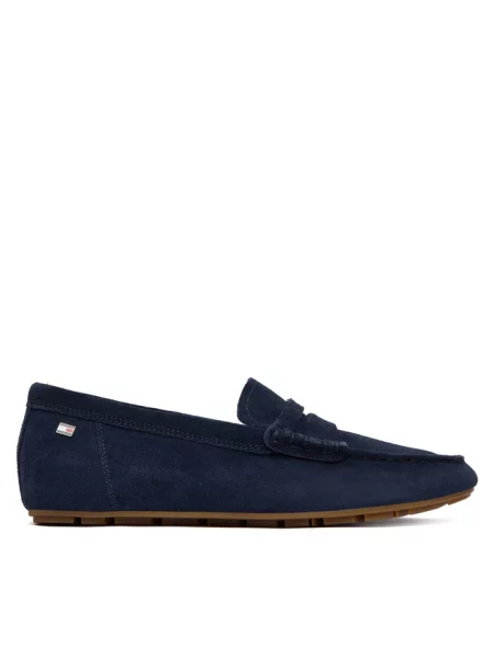 Mokasyny ze skóry welurowej Tommy Hilfiger niebieskie