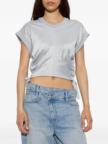 Tricou Allsaints cu volane albastru