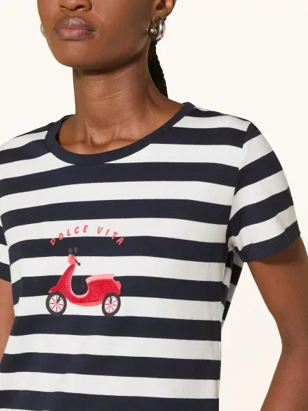 T-shirt z nadrukiem z motywem i okrągłym dekoltem More & More biała