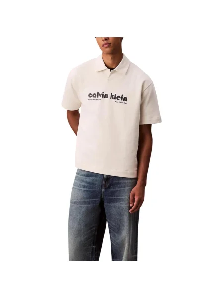 Polo Calvin Klein Jeans din material terry albastru