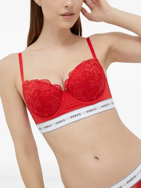 Sutien Guess din dantelă cu autograf roșu