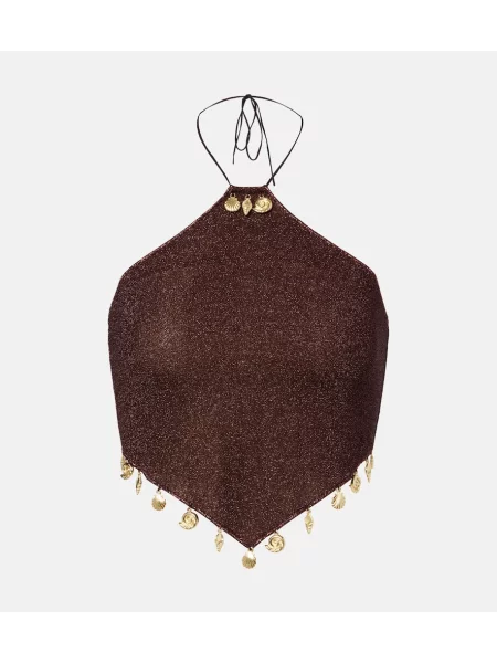 Top Oséree z koralikami z dekoltem halter brązowy