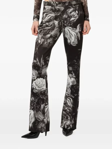 Pantaloni Roberto Cavalli cu model floral cu imagine evazate negru