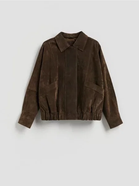 Reserved Geacă de piele verde-oliv verde