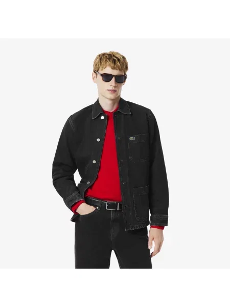 Lacoste Kurtka Overshirt Z Grubego Bawełnianego Denimu szary