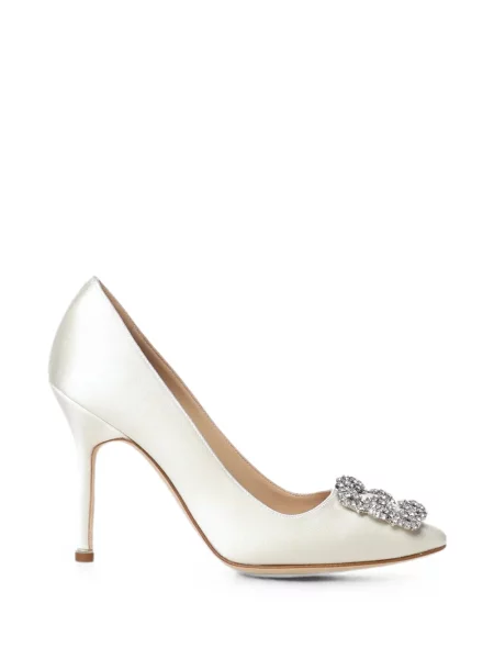 Pantofi cu toc Manolo Blahnik cu cataramă alb