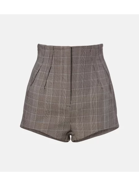 Szorty Mugler wełniane w pepitkę brązowe