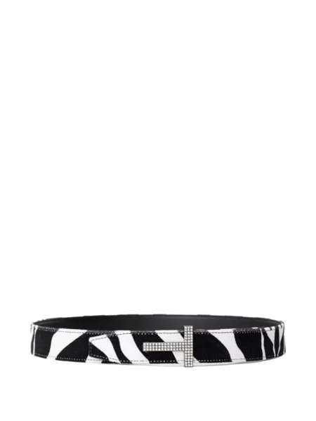 Curea Tom Ford din piele cu imagine cu model zebră alb