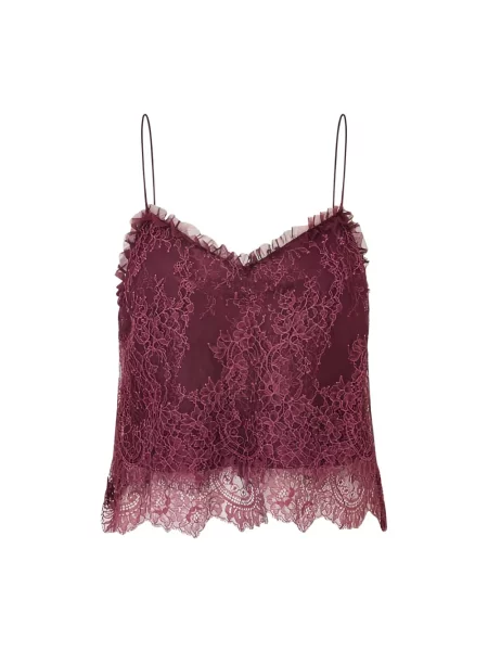 Top Loveshackfancy s čipkom crvena