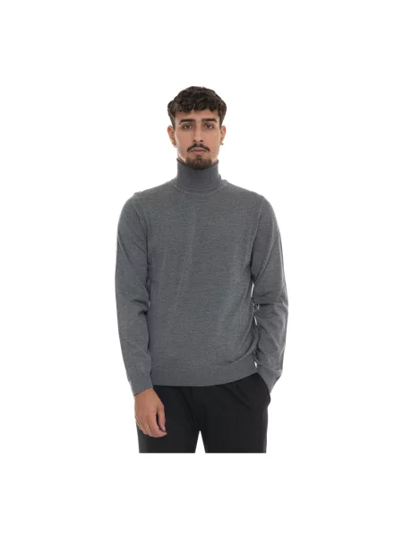Sweter z golfem Hugo z logo szary