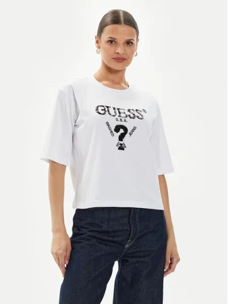 Guess Tricou Aurelie Boxy Fit alb