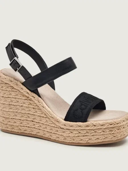 Calvin Klein Espadrile Wedge Espad 70 Webbing Lth negru